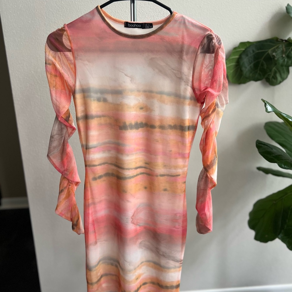 Boohoo Pink and Orange Long Sleeve Dress